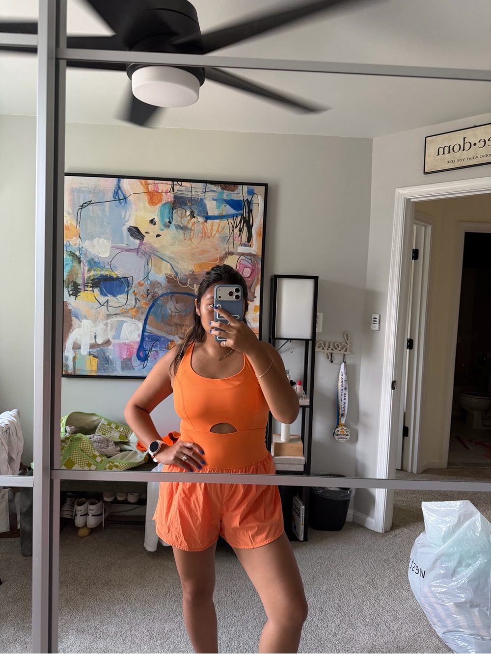 Orange workout onesie